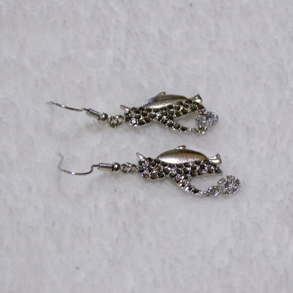 NEW Silver Penguin Dangle Earrings Black & Crystal Rhinestones - Picture 6 of 9